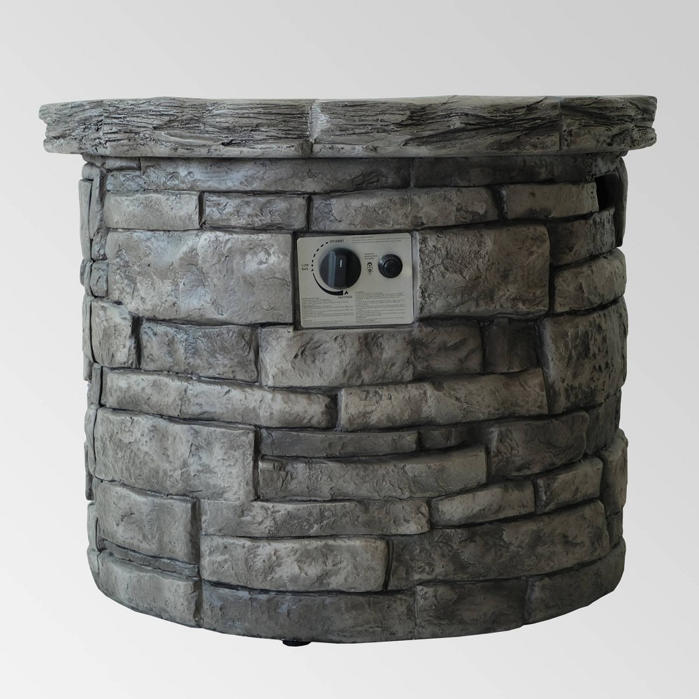Angeles Outdoor Circular Fire Pit - Gray - Christopher Knight Home: No Assembly, Cover & Lava Rock Included