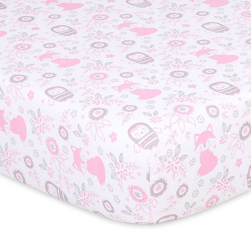 The Peanutshell Fitted Crib Sheets for Girls - Pink/White Woodland Floral - 4pk, 3 of 14