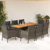 vidaXL 9-Piece Patio Dining Set - Gray Poly Rattan with Acacia Wood Table, Cushioned Chairs for Outdoor, Garden, Deck, Backyard, and Patio Use - 2 of 4