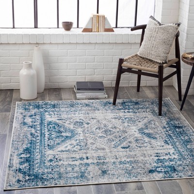Elegance Square Blue Synthetic 63" Stain-Resistant Rug