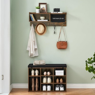 31.5" Coat Rack and Shoe Bench Set, Hall Tree with 10 Shoe Storage Cubbies, 5 Coat Hooks, Multifunctional Entryway Storage Shelves