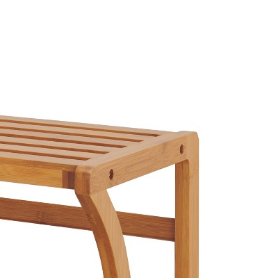 Eco-Friendly Bamboo Floating Wall Shelf with Dual Towel Bars - Brown