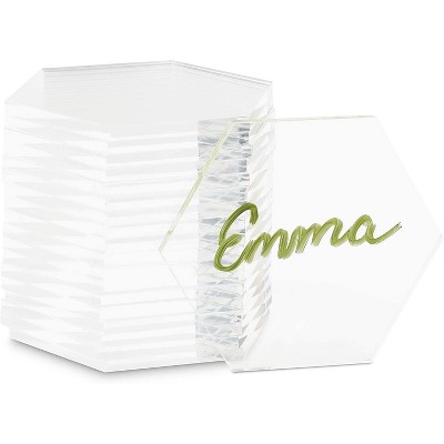 Hexagon Acrylic Name Place Cards for Wedding Tables (3.1 x 2.75 In, 20 Pack)