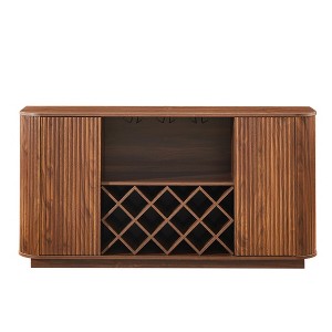 Gulches 58 in W x 15 in D x 29 in H Walnut MDF Free Standing Decorative Storage Cabinets with Wine Rack Glassware Holder Adjustable Shelves - 1 of 4