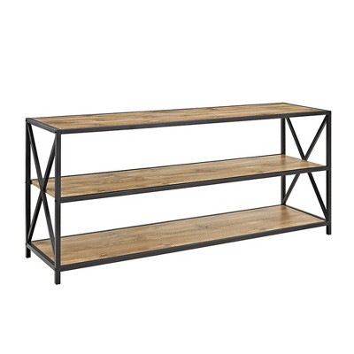 25.62" Modern Industrial X Frame Metal and Wood Media Bookshelf - Saracina Home