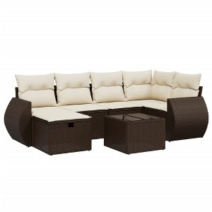 vidaXL Garden Sofa Set Brown Poly Rattan, Steel, Tempered Glass Large - 1 of 4