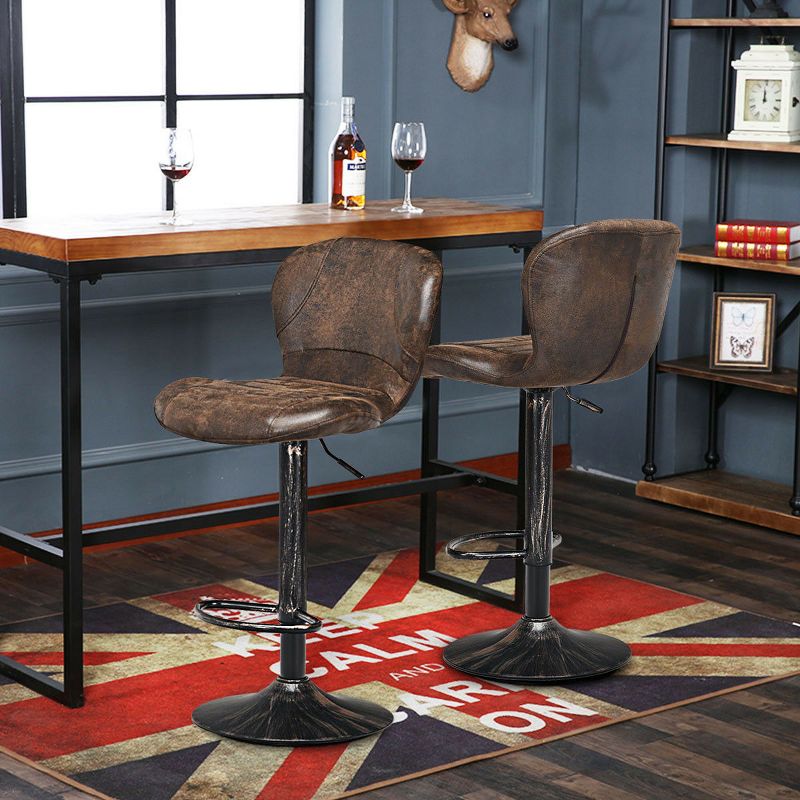Costway Set of 2 Adjustable Swivel Bar Stool Hot-stamping Cloth with Backrest&Footrest Brown Low Back, 3 of 11