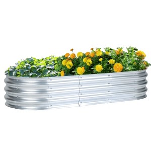 Aoodor Galvanized Raised Garden Bed Kit, Outdoor Garden Planter Oval Large Boxes for Vegetables, Flowers, Herbs - Silver - 1 of 4