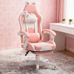 YOOCOZZ Gaming Chair with Footrest,Headrest and Lumbar Support-Pink and White - 1 of 4