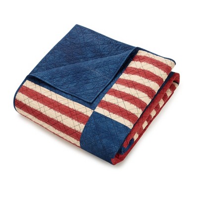 Classic Americana Patchwork King Cotton Quilt Set with Reversible Blue Denim