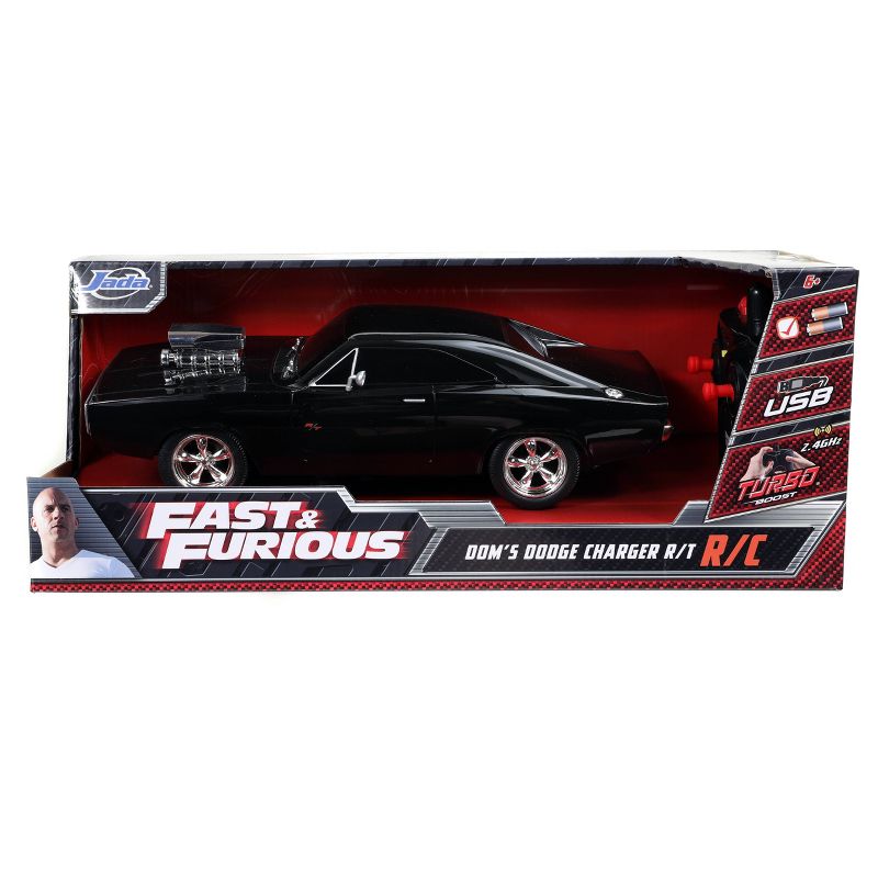 Jada Toys Fast &#38; Furious RC 1970 Dodge Charger R/T Remote Control Vehicle 1:16 Scale Glossy Black, 5 of 6
