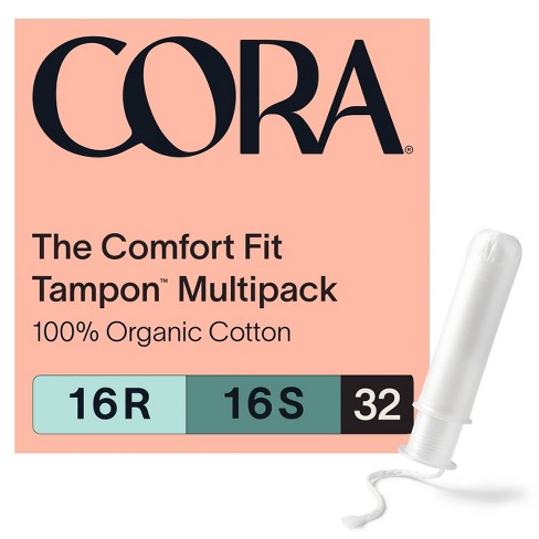 Cora organic cotton tampons mix pack, regular/super absorbency, 32