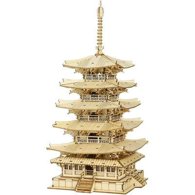 ROBOTIME 3D Puzzles Wooden Model DIY Pagoda Mechancial Construction Creative Jigsaw Craft Kits Gift , Beige, 6.3"*6.3"*12.6"