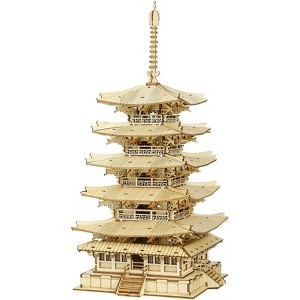 ROBOTIME 3D Puzzles Wooden Model DIY Pagoda Mechancial Construction Creative Jigsaw Craft Kits Gift , Beige, 6.3"*6.3"*12.6" - 1 of 4