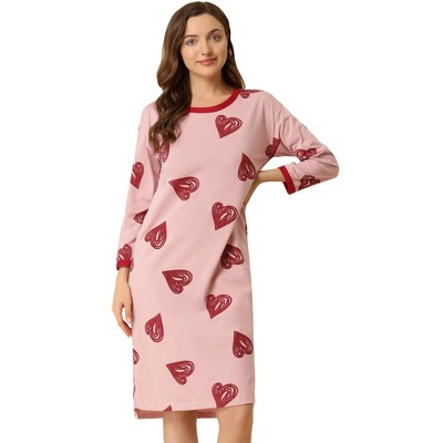 Allegra K Women's Heart Pajama Round Neck 3/4 Sleeve Nightgown Soft Lounge Midi Sleep Dress