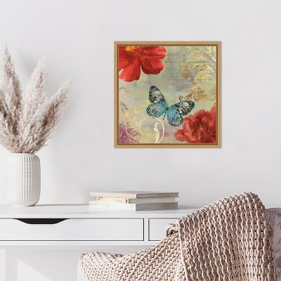 Cottage Red and Blue Butterfly Canvas Wall Art Print