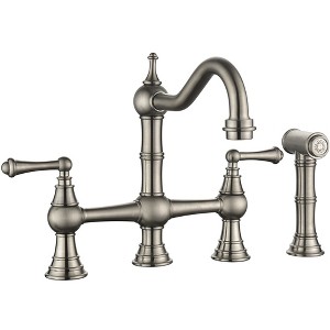 Double Handles Bridge Kitchen Faucet With Side Sprayer - 1 of 4
