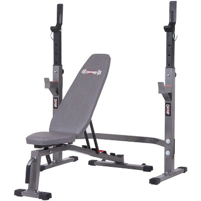 Body Champ PRO3900 Two Piece Set Olympic Weight Bench with Squat Rack and No-Pinch Catch Design, Gray