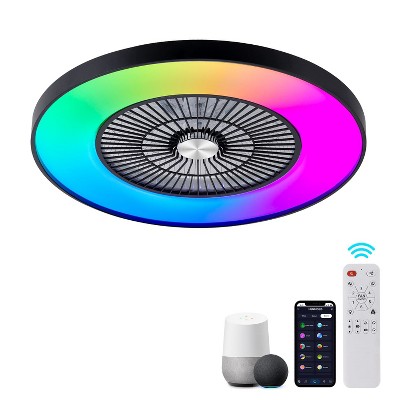 HUMHOLD 24" Bladeless Ceiling Fans with Lights and Remote/APP/Voice Control, Low Profile Ceiling Fan with RGB Lights, Modern Ceiling Fan, Black
