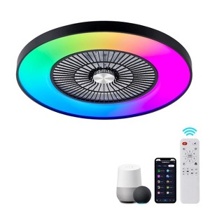 HUMHOLD 24" Bladeless Ceiling Fans with Lights and Remote/APP/Voice Control, Low Profile Ceiling Fan with RGB Lights, Modern Ceiling Fan, Black - 1 of 4