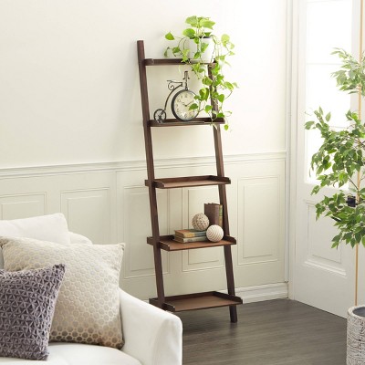 69" Brown Wooden 5-Tier Ladder Shelf