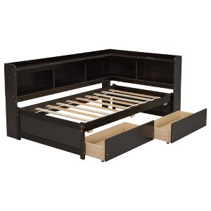 YOOCOZZ Twin Size L-shaped Bookcases Bed with Power Outlets, USB Charging Ports and Two Storage Drawers - 1 of 4