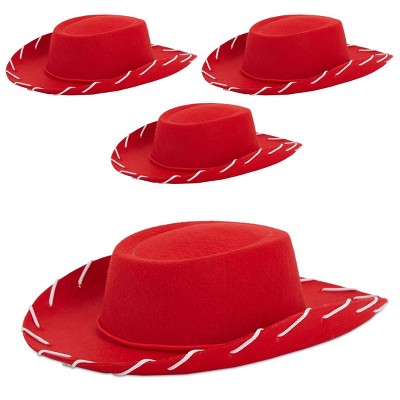 Zodaca 4 Pack Red Felt Cowboy Hat for Kids Birthday Party