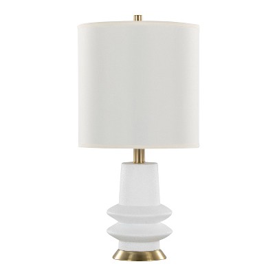 Set of 2 White Polyresin Table Lamps with Brass Accents