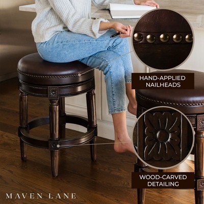 Walnut Backless Swivel Bar Stool with Leather Seat, 20.25"