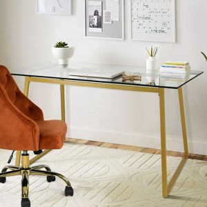 47 Inch Mona Contemporary Tempered Transparent Glass Writing Desk With Metal Base-Maison Boucle - 1 of 4