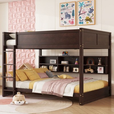 Grungis Queen Over Queen Loft Bed with Storage Cabinets and Charging Station,Bunk Bed with Ladder and Guardrails,Loft and Bunk Bed for Bedroom