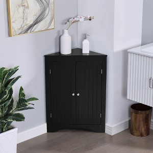 Okak Corner Cabinet, Freestanding Corner Cabinet with 2 Doors and 3 Shelves, Free Standing Cabinet for Kitchen, Living Room - 1 of 4