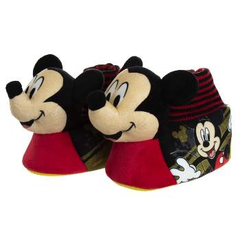 Disney Mickey Mouse 3D Slippers - Kids Cozy Plush Fuzzy Lightweight Warm Comfort Soft House Shoes - Mickey red/black (size 5-12 Toddler - Little Kid)