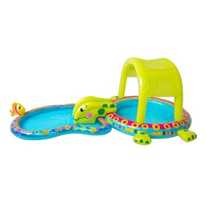 Banzai Shade 'N Slide Turtle Inflatable Outdoor Kiddie Splash Pool with Fish Sprinkler, Removable Canopy, and Mini Slide for Ages 3+ - 1 of 4