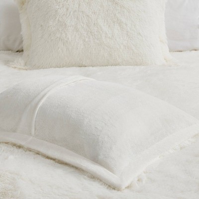 Ivory Shaggy Faux Fur Twin Duvet Cover Set