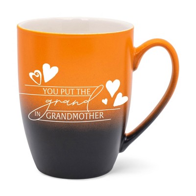 Elanze Designs You Put The Grand In Grandmother Two Toned Ombre Matte Orange and Black 12 ounce Ceramic Stoneware Coffee Cup Mug