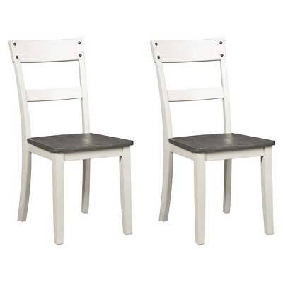 Signature Design by Ashley Nelling Modern Farmhouse Weathered Dining Chair, Set of 2, White & Dark Brown
