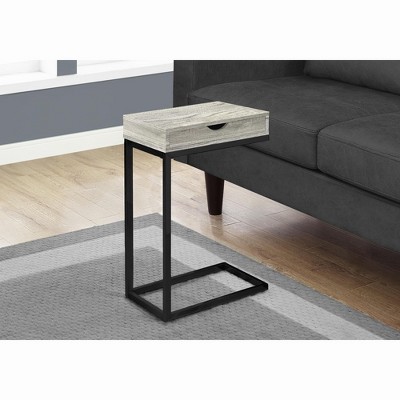 Vynxaria Contemporary C-Shaped Accent Table, Grey Laminate, Black Metal, 16" L x 10" W x 25" H