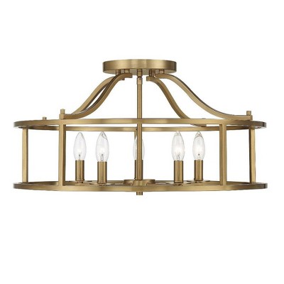 Warm Brass Drum 5-Light Semi-Flush Mount Ceiling Fixture