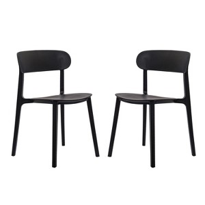 Flash Furniture Dover Set of 2 Indoor-Outdoor Stacking Patio Chairs with Curved Backrests, Commercial All-Weather Resin Chairs - 1 of 4