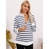 INSPIRE CHIC Women's Maternity Tunic High Low Tops Half Zip Long Sleeve Mock Neck Side Slit Striped Pregnancy Blouse - 2 of 4