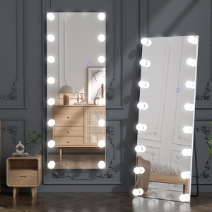 63" x 20" Light Bulb Floor Mirror with Aluminum Frame, 3 Color LED Lights, Standing Lighted Mirror - 1 of 4