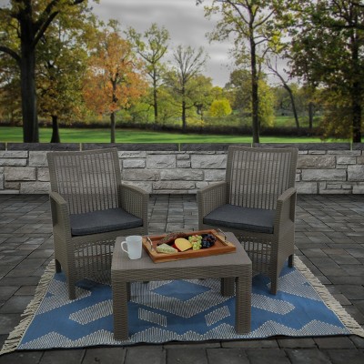 Dusty Blue Geometric Braided 4' x 6' Outdoor Rug