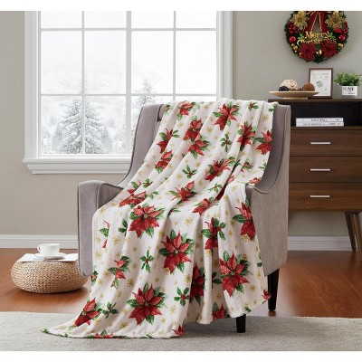 Kate Aurora Holiday Living Christmas Poinsettia Ultra Soft Accent Throw Blanket - 50 in. W x 60 in. L