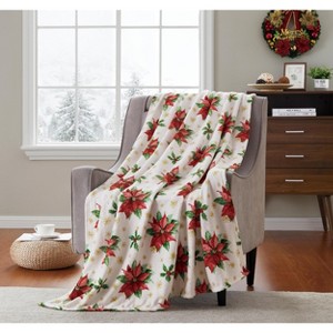 Kate Aurora Holiday Living Christmas Poinsettia Ultra Soft Accent Throw Blanket - 50 in. W x 60 in. L - 1 of 4
