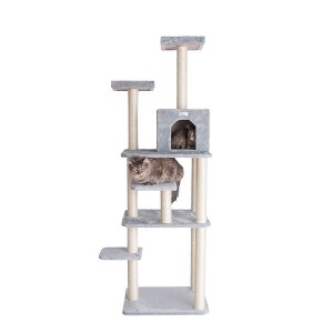 GleePet GP78748 74-Inch Real Wood Cat Tree With Seven Levels, Beige/Silver Gray - 1 of 4