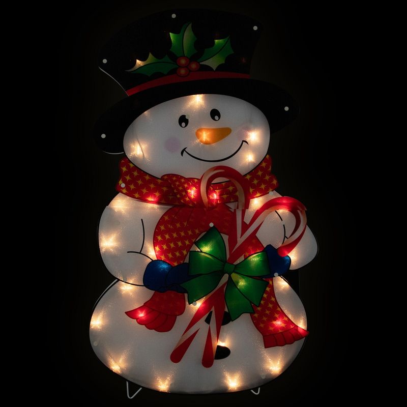 Northlight 30.5" Lighted Snowman with Candy Canes Christmas Outdoor Decoration, 1 of 6
