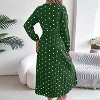 Women's Dot Printed Casual Dress V Neck Long Sleeve Tie Waist Pleated Midi Dress - 3 of 4