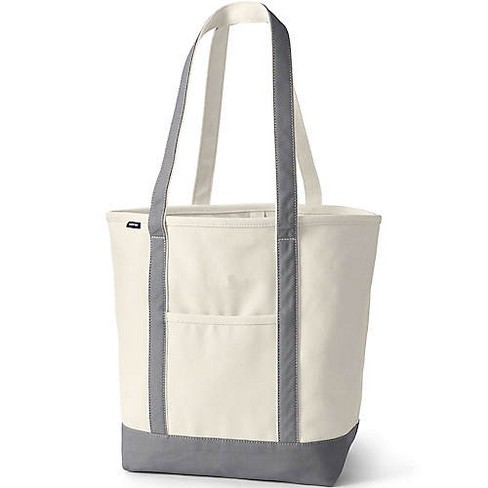Lands End Large Natural 5 Pocket Open Top Long Handle Canvas Tote Bag Natural silver Graphite Target