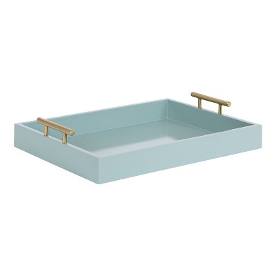 Kate and Laurel Lipton Tray, 16.5x12.25, Light Blue and Gold